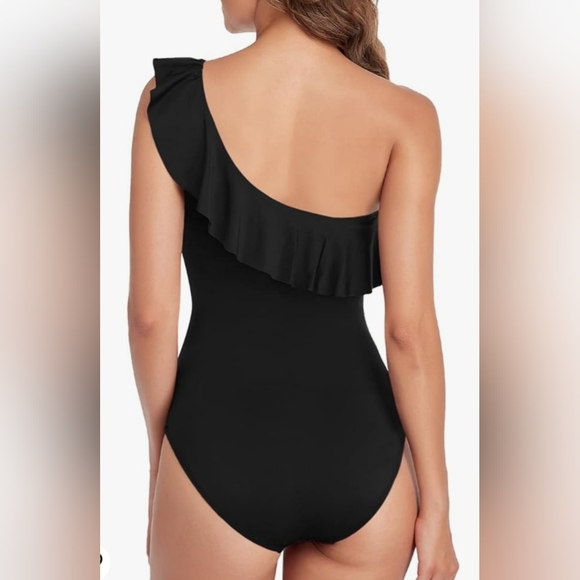 Loguin One piece, one shoulder ruffle black Bathing suit size S - Picture 2 of 8